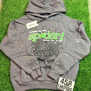 Sp5der Gray Spider-Web Graphic Pullover Hoodie